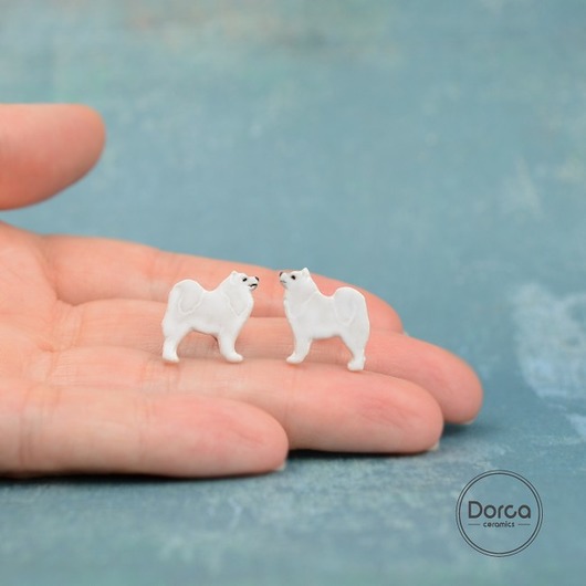 Samojed mini pieski - ceramiczne kolczyki Dorca