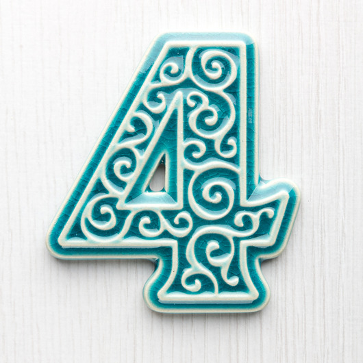 napisy dekoracyjne i tabliczki Numer mieszkania, cyfra 4 turkusowa, wysokość 8 cm