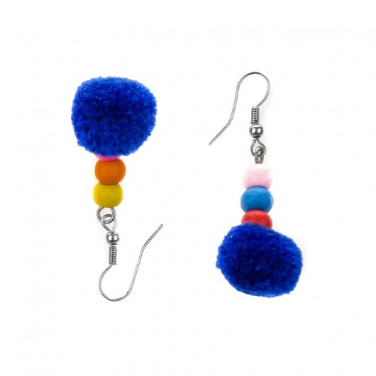Boho kolczyki Pompon Blue Bright Boho old