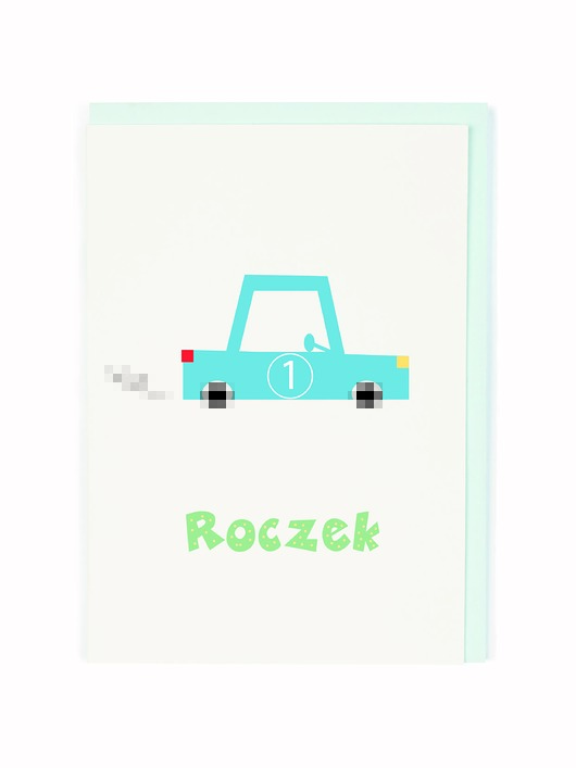 kartki, zaproszenia na chrzest Roczek / autko