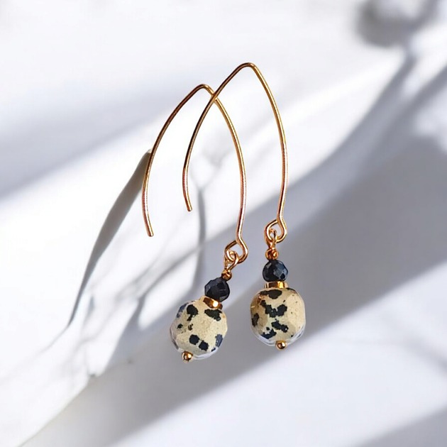 kolczyki z kamieniami Kolczyki : jaspis dalmatyński, turmalin, hematyt : długie