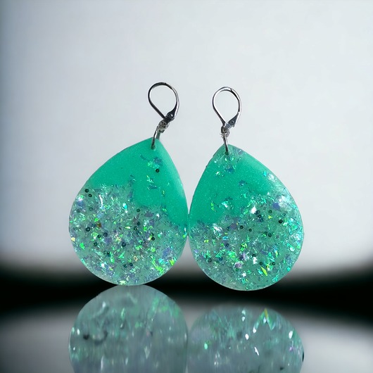 kolczyki z żywicy UNIKATOWE kolczyki : syrenka : mięta : kolekcja MERMAID : XL