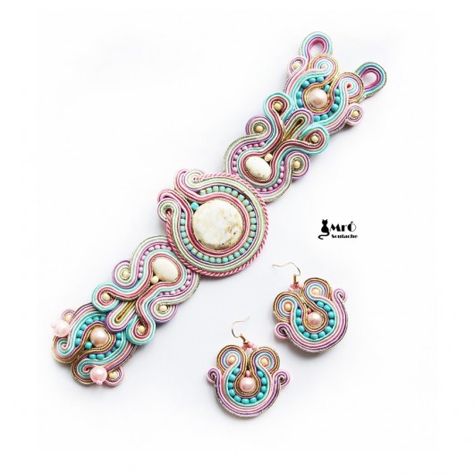 Pastelowa bransoleta i kolczyki sutasz Mró Soutache