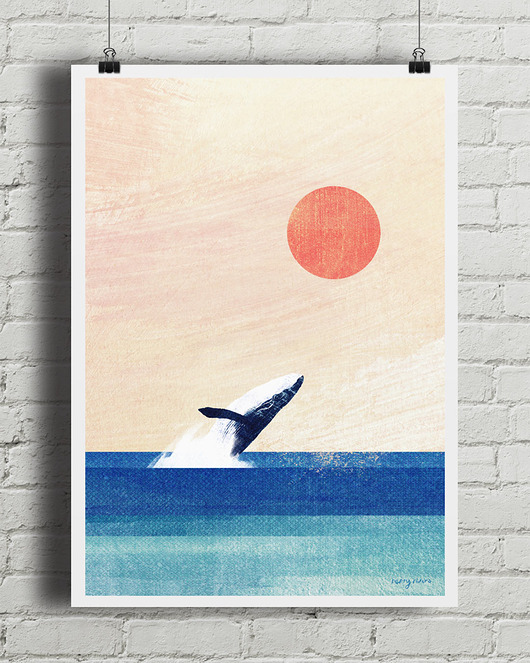 plakaty Plakat Wieloryb - zachód słońca nad oceanem