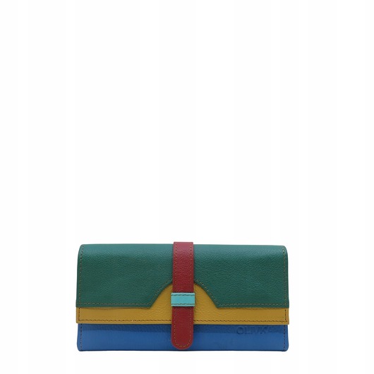 portfele damskie Portfel damski skórzany ze skrawków kolorowy przegródki na karty OLIVKA