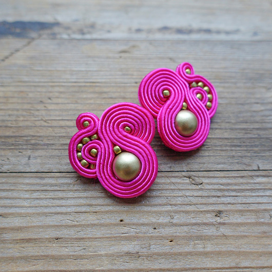 Fuksjowe kolczyki soutache Mró Soutache