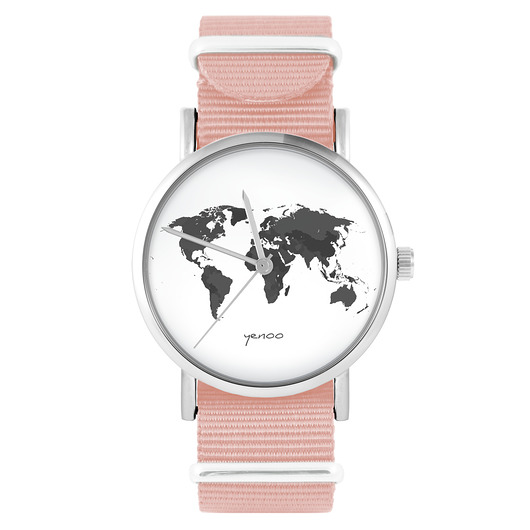 zegarki unisex Zegarek - Mapa świata 2 - brzoskwiniowy róż