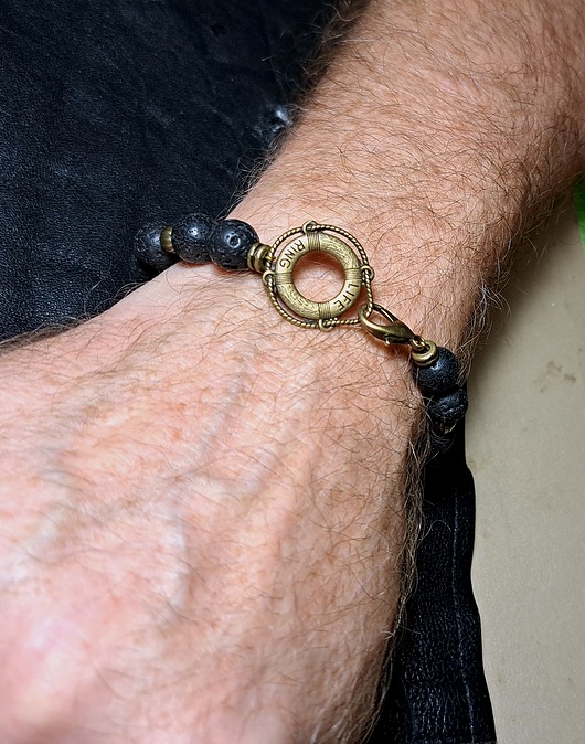 biżuteria męska Bransoletka z lawy z kołem ratunkowym miły prezent handmade Może dla niego?