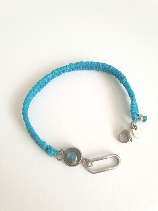 bransoletki na sznurku Bransoletka BOHO ręcznie tkana, turkusowa z labradorytem, wodoodporna