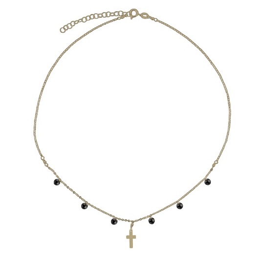 Srebrny  pozłacany choker krzyż czarne cyrkonia ATdiament