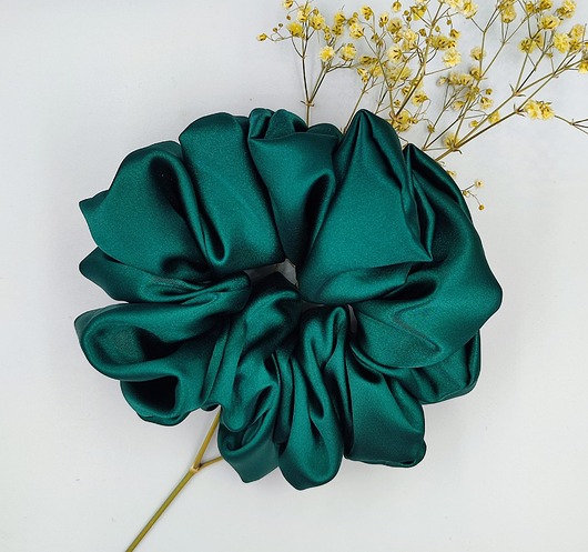 gumki do włosów Scrunchie satyna emerald green