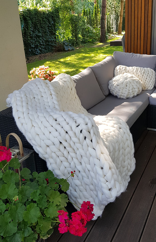 Biały koc z polskiej wełny czesankowej 120x170cm woolbyAnn