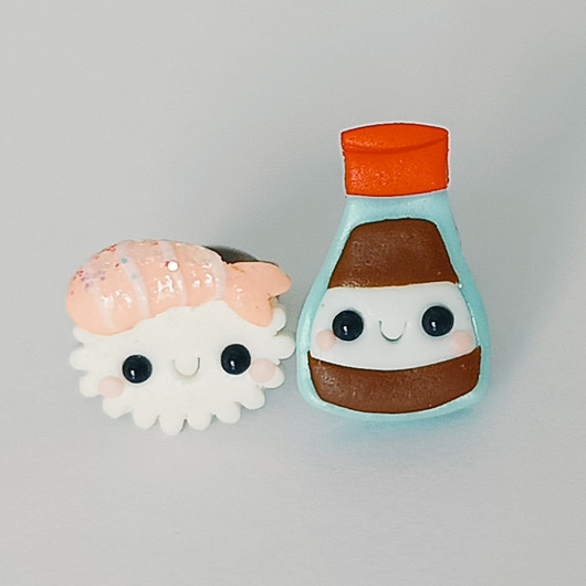 kolczyki z masy plastycznej Śmieszne Kolczyki Sushi i Sos Sojowy