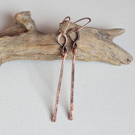 kolczyki z miedzi Kolczyki z kutej oksydowanej miedzi długie /69/