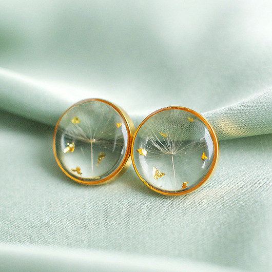 kolczyki z żywicy Kolczyki sztyfty z rzęsek dmuchawca