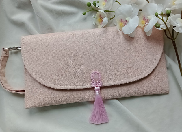 kopertówki Pudrowa kopertówka na wesele, torebka do ręki nude