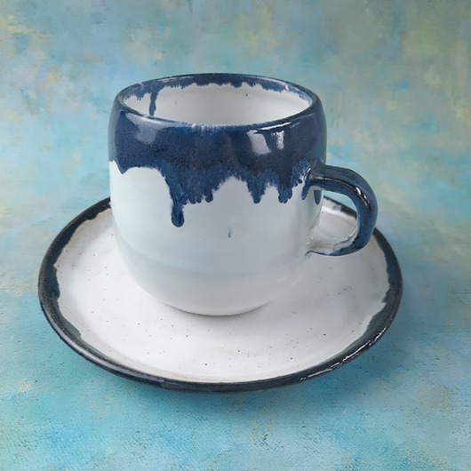 kubki Ręcznie wykonany kubek z talerzykiem H  100% handmade ceramika