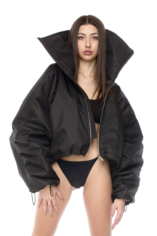 kurtki damskie Krótka kurtka typu bomber collar czarna