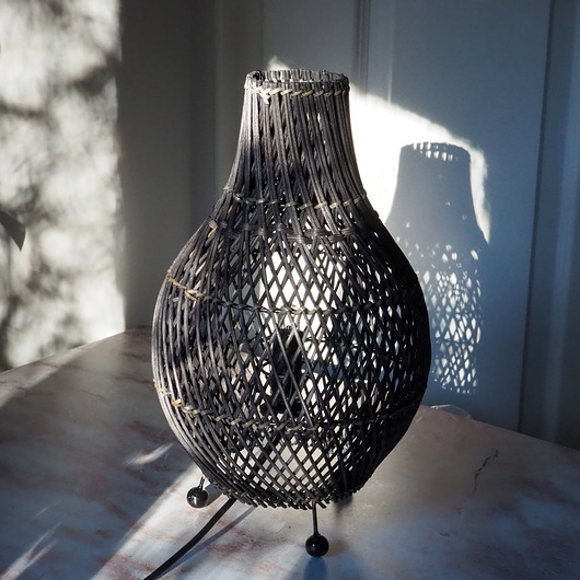 lampy stołowe Lampa czarna rattanowa- 39cm