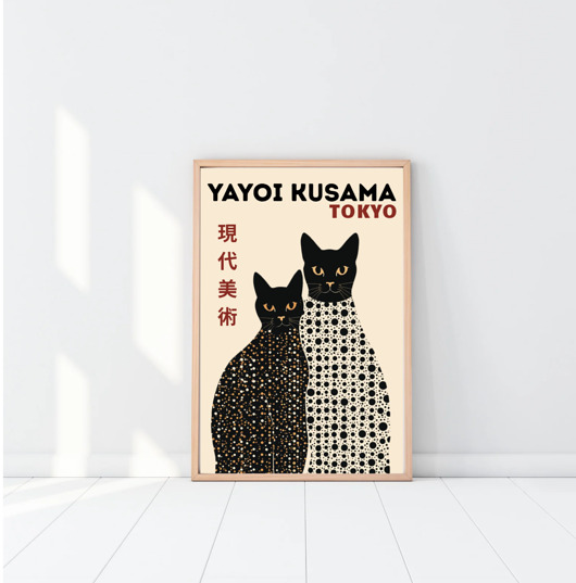 plakaty PLAKAT dekoracyjny czarne koty kropki abstrakcyjny  Yayoi Kusama,  poster