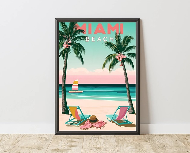 plakaty PLAKAT dekoracyjny pastelowy, miami beach poster