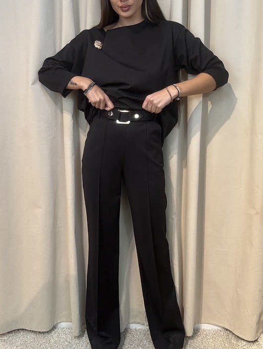 spodnie materiałowe damskie Eleganckie spodnie z klamrą