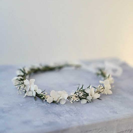 wianki komunijne Delikatny naturalny wianek - białe suszone kwiaty