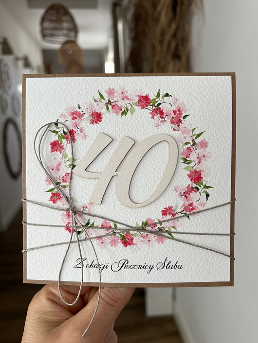 kartki scrapbooking Wyjątkowa kartka ręcznie robiona życzenia z okazji 40. rocznicy ślubu