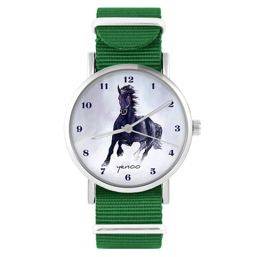 zegarki unisex Zegarek - Czarny koń cyfry - zielony, nylonowy