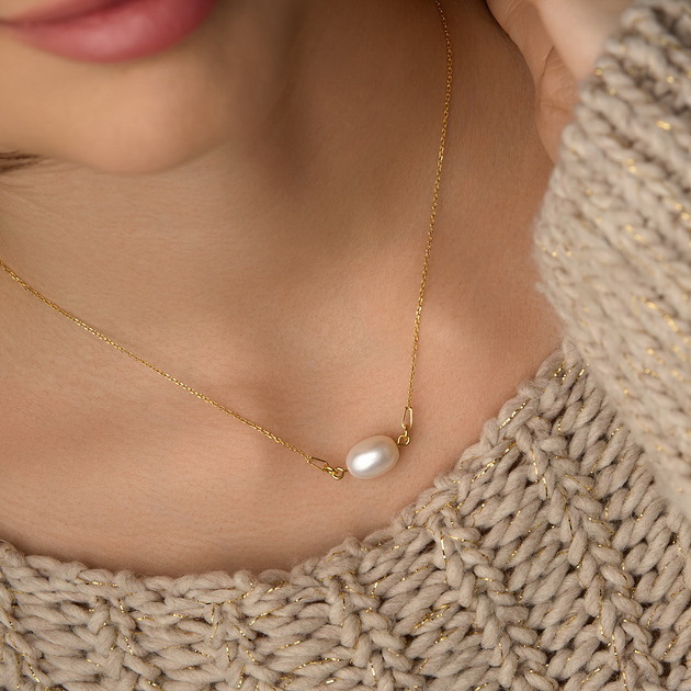 złote naszyjniki Naszyjnik z perłą naturalną- srebro 925 pozłacane