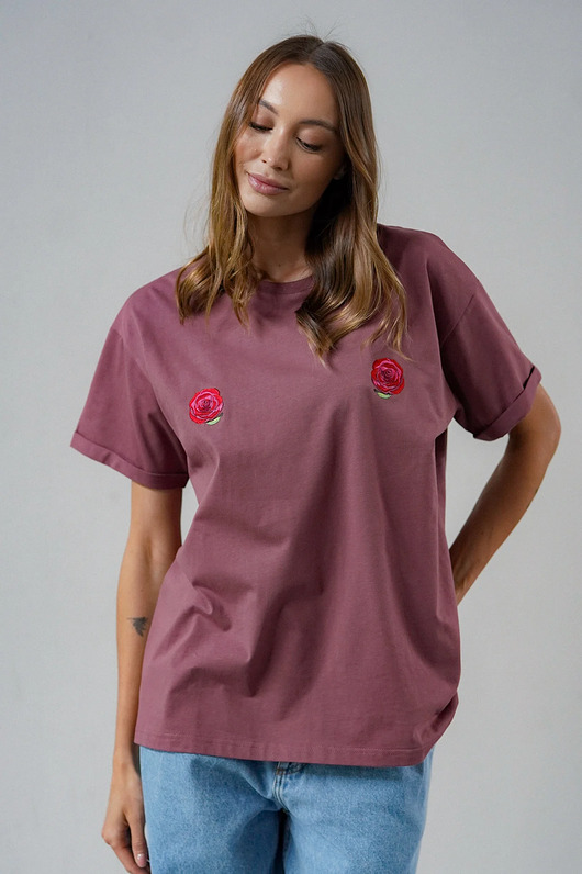 t-shirt damskie T-shirt Voila Rose Brown Róże