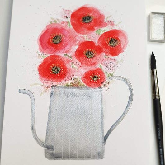 grafiki i ilustracje Oryginalna akwarela. Maki w konwece ze srebrną farbą A4