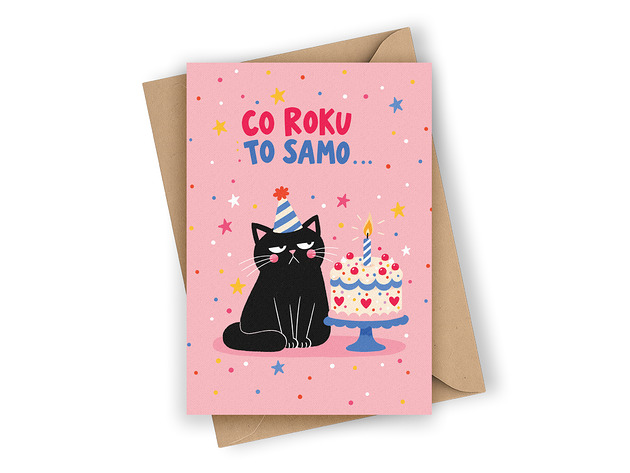 kartki okolicznościowe - wydruki Kartka urodzinowa z kotem- Co roku to samo...