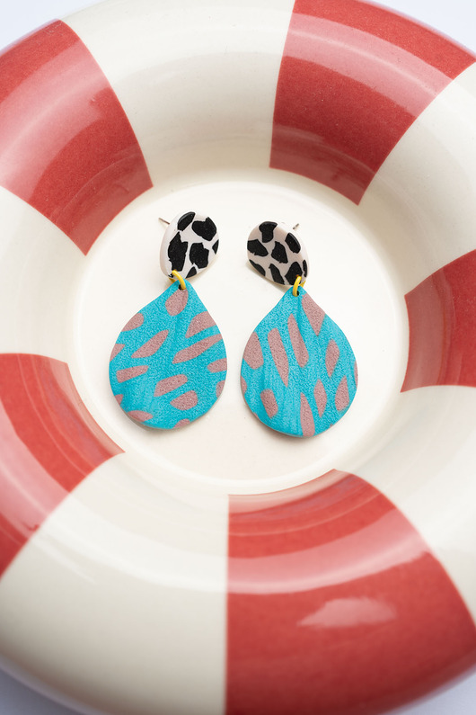 kolczyki z masy plastycznej Kolczyki listki we wzory