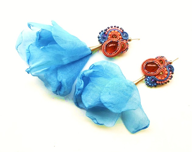 kolczyki soutache Sutaszowe kolczyki AMBER z kwiatami