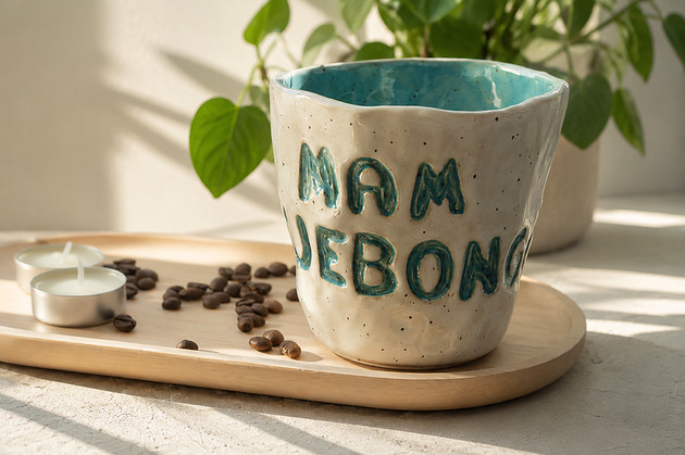 kubki Ceramiczny kubek handmade z napisem "MAM WYJEBONGO"