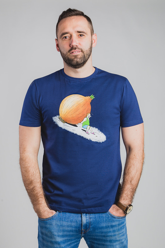 t-shirty męskie Bawełniany T-shirt z nadrukiem - Cebulak