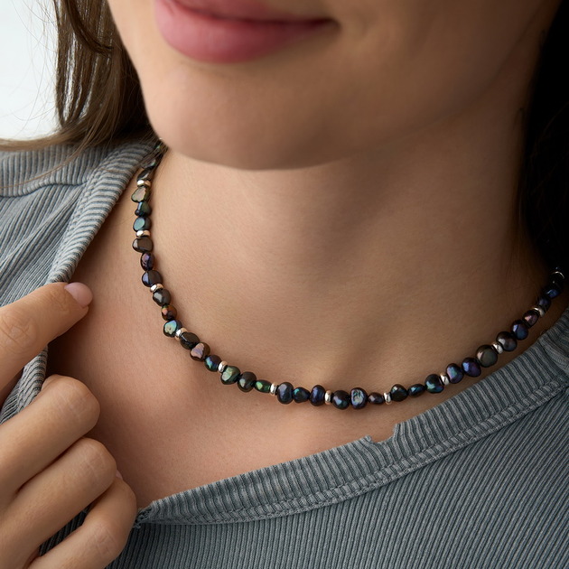 chokery Choker naszyjnik perły naturalne- srebro 925 pozłacane