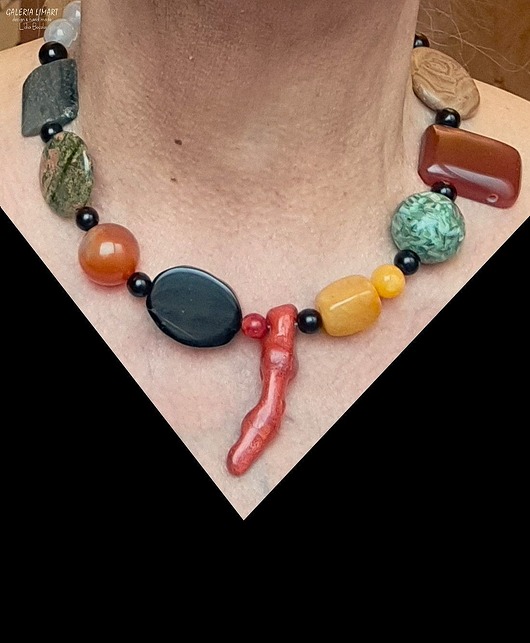korale Ekskluzywny naszyjnik z mixu minerałów modny elegancki handmade PREZENT lux