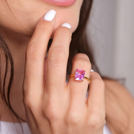 pierścionki złote Złoty pierścionek Rose Treasure z rózową cyrkonią srebro 925 pozłacane