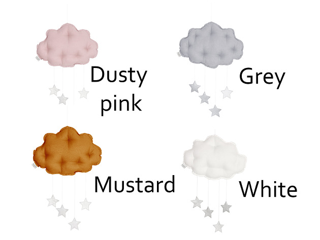 karuzele i girlandy do łóżeczka Mobil CHMURKA na ścianę, srebrne gwiazdki