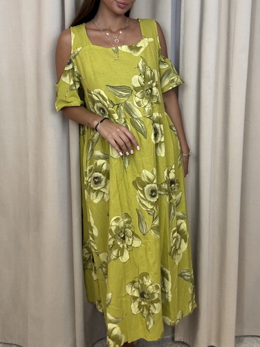 sukienki maxi damskie Lniana sukienka Verde