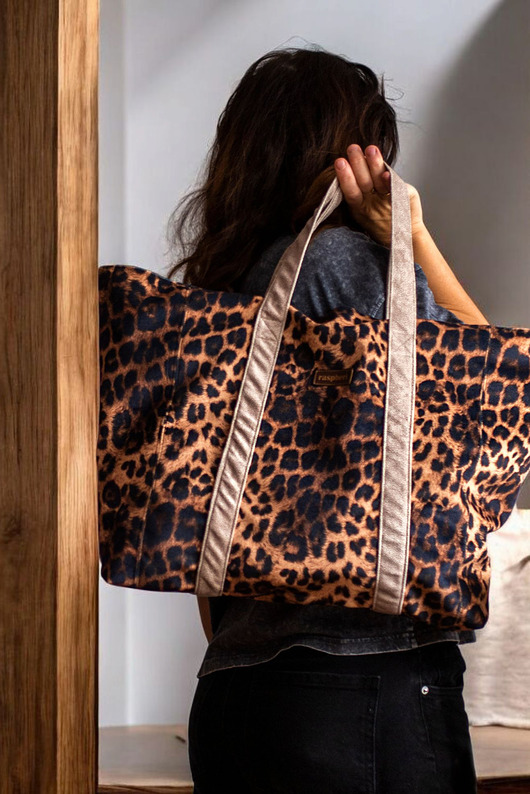 torby na ramię Shopperka w weluru w panterkę