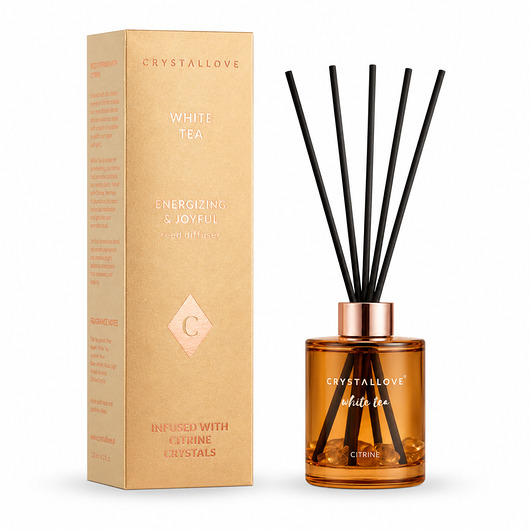 zapachy - inne CRYSTALLOVE White Tea & Citrine Dyfuzor zapachowy z patyczkami i cytrynem 120 ml