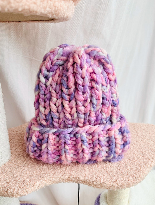 czapki damskie Gruba wełniana czapka beanie kolorowa ombre włóczka handmade