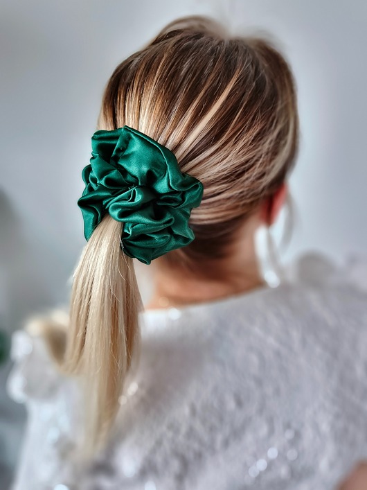gumki do włosów Gumka jedwabna, scrunchie, frotka bottle green MAXI
