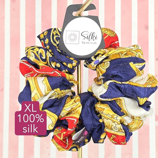 gumki do włosów XL duża gumka do włosów jedwab naturalny scrunchie granatowa kolorowa