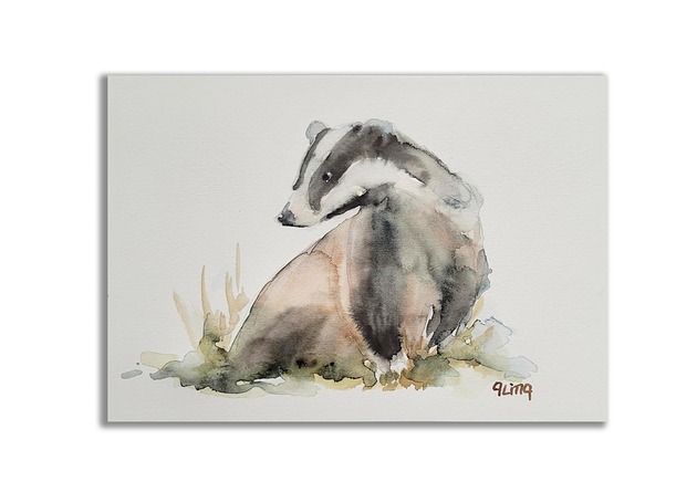 grafiki i ilustracje Obraz ręcznie malowany "Borsuk"