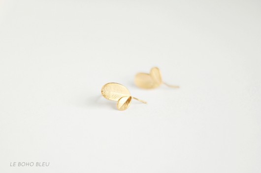 kolczyki złote Kolczyki złote 16k Gold Plated Leaf Shaped Studs