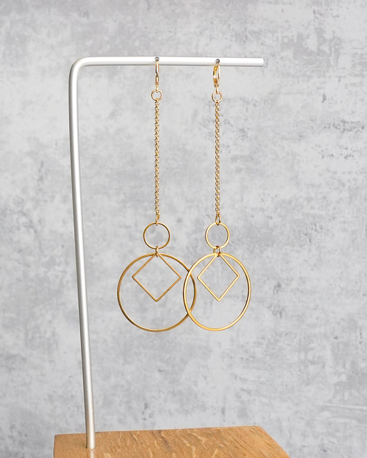 kolczyki pozłacane Mega długie złote kolczyki geometryczne